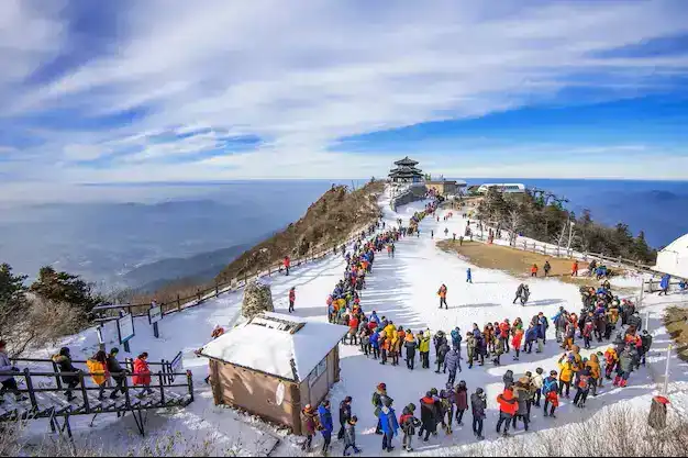 The holy Kedarnath Temple surrounded by snow-capped Himalayan peaks