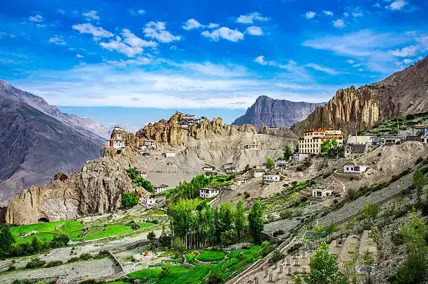 Kee Monastery, a historic Buddhist monastery perched on a hillside in Spiti Valley, India.